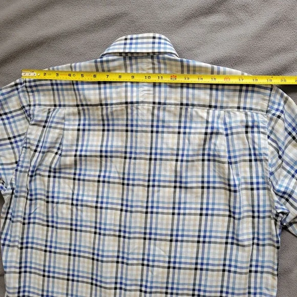 BRIONI Dress Shirt Mens Medium Blue Plaid Cotton Quiet Luxury Made In Italy - Picture 10 of 14